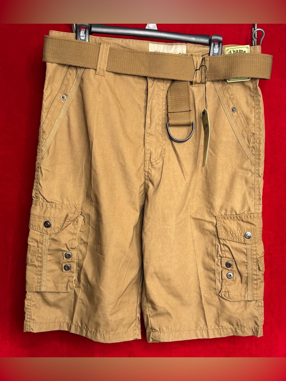 Chams Khaki Tan Belted Cargo Shorts Heavyweight Utility NWT 34